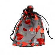 Organza Jewellery Bag 9x12cm heart - Black-red